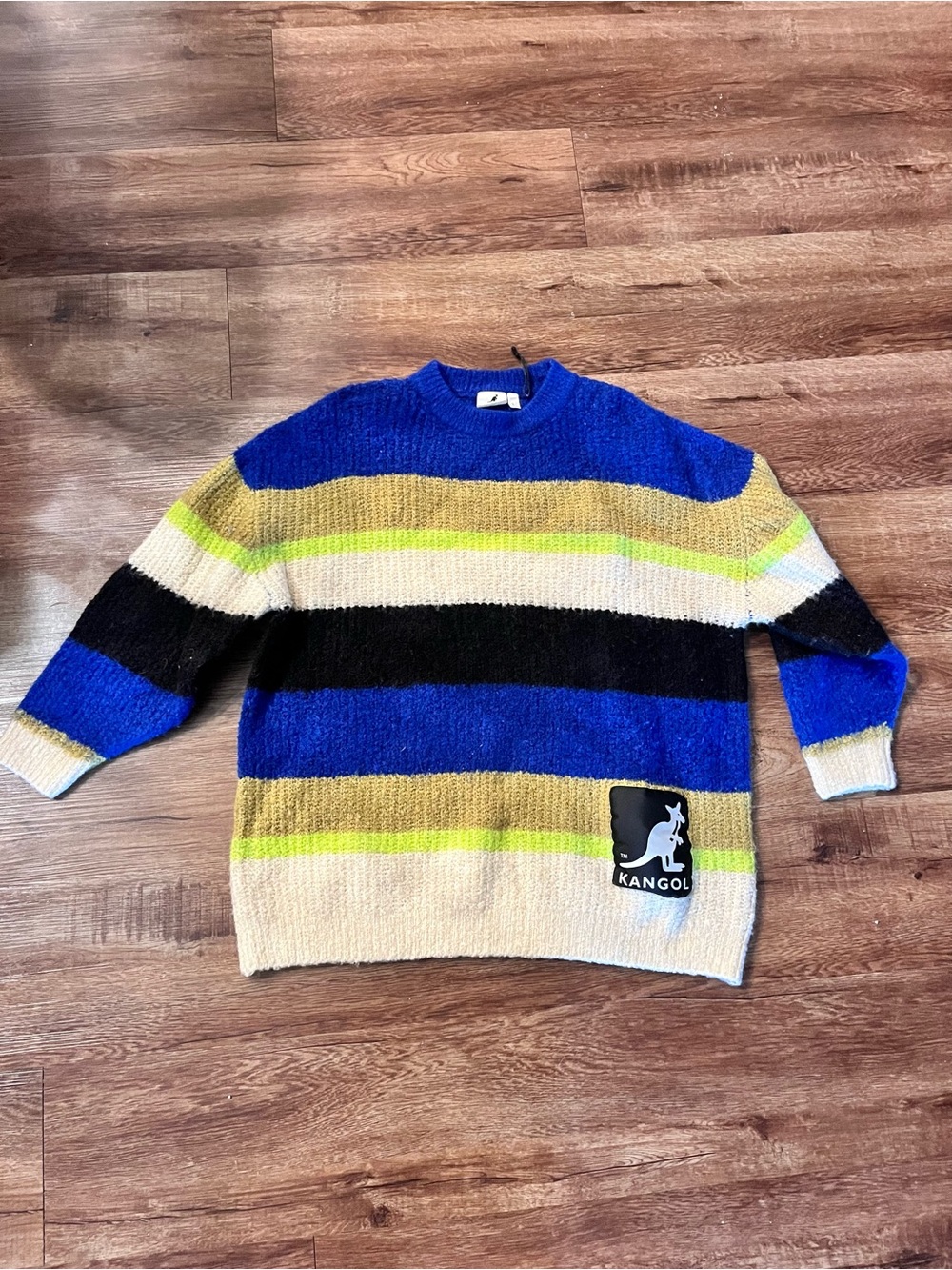 Kangol Striped Crewneck Sweater in Blue, Black & Cream
